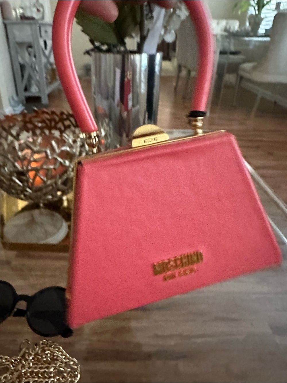 Moschino Coral-Pink Trapezoid Mini Top-Handle Bag - Picture 6 of 12